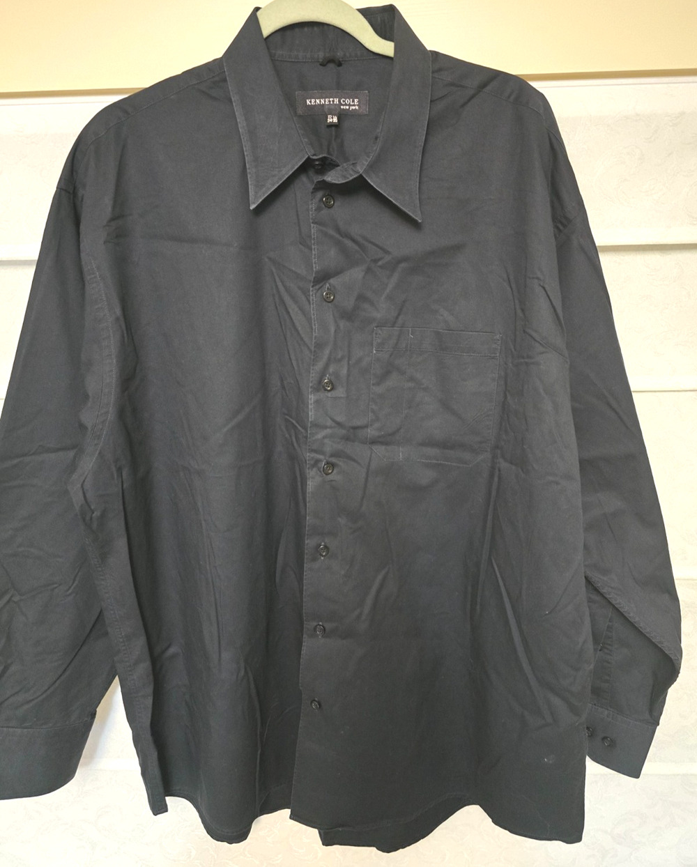 Kenneth Cole New York Dress Shirt Mens XL 17.5 34-35 Black Cotton Button Down